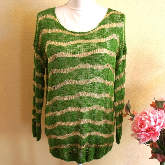 NWOT-Green & Gold Sheer Mesh Sweater - Picture 1 of 9